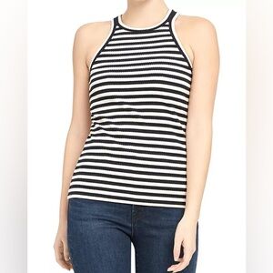 THEORY striped Rib Stretch Cotton Racer Tank